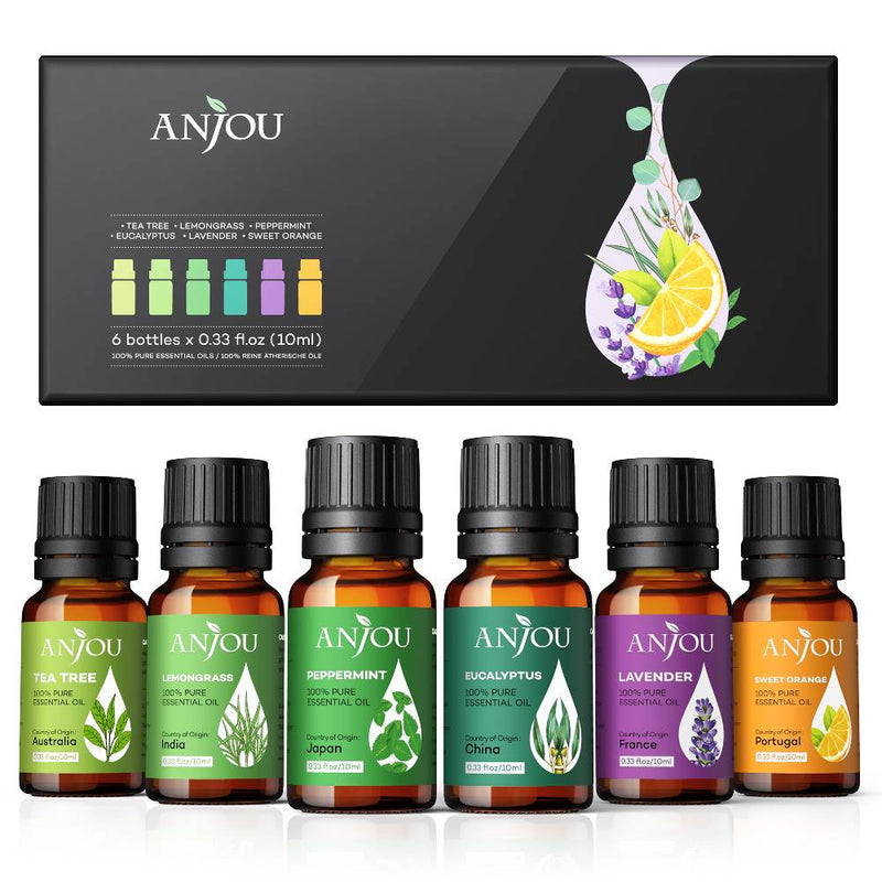PURE AROMA Essential Oils - Top 6 Aromatherapy Oils in 1 Box (10